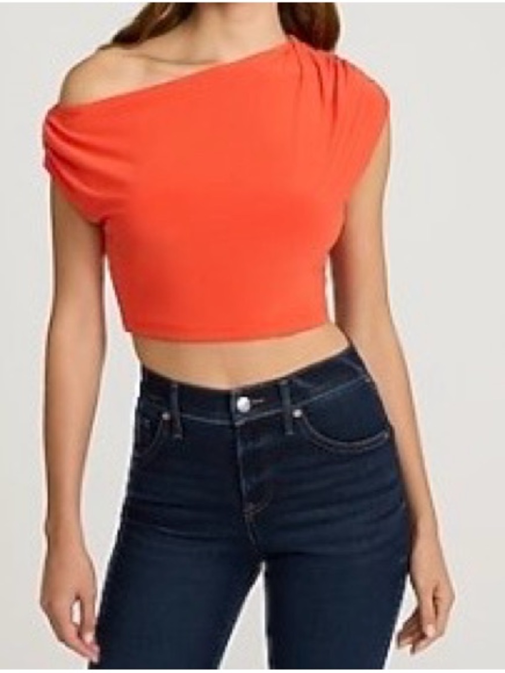 Brand New Jersey One-Shoulder Ruched Crop Top/Tank in Spicy Orange